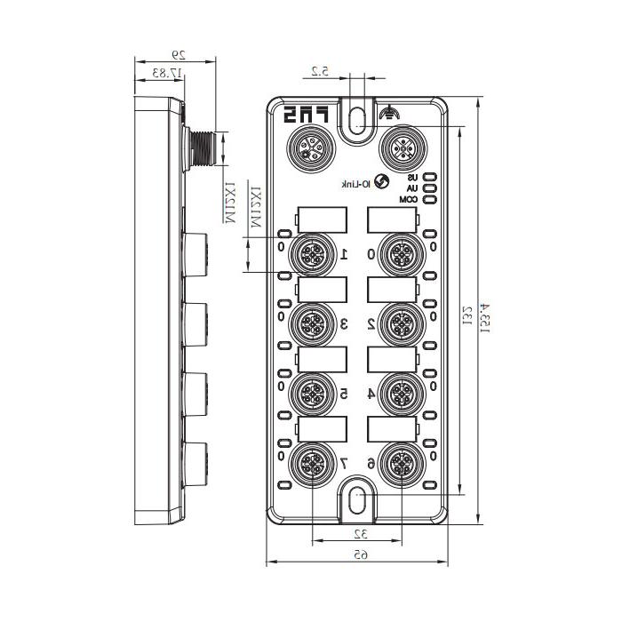 M12接口、IO-Link Hub、PNP、8DI/DO 可配置、最大电流16A模块、00BF31